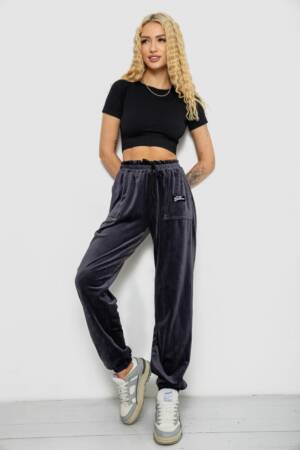 Спортивні штани жіночі велюрові, колір темно-сірий, 238R58647-2