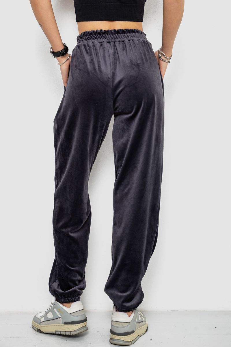 Спортивні штани жіночі велюрові, колір темно-сірий, 238R58647-2 - Зображення 4