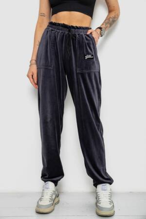 Спортивні штани жіночі велюрові, колір темно-сірий, 238R58647-2