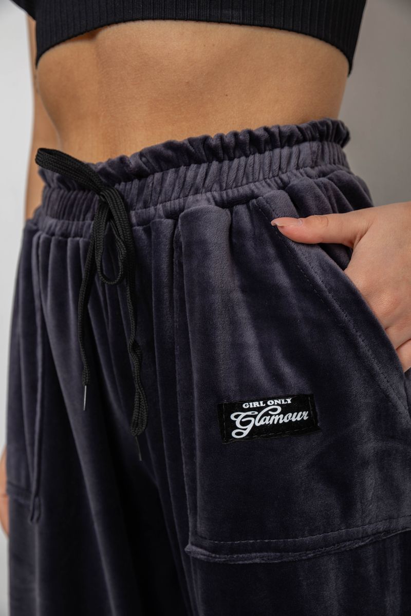 Спортивні штани жіночі велюрові, колір темно-сірий, 238R58647-2 - Зображення 5