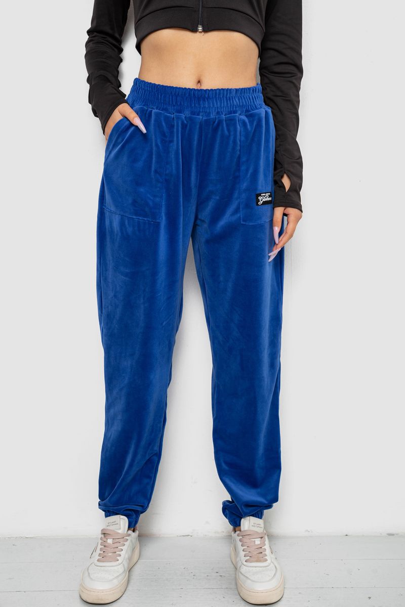 Спортивні штани жіночі велюрові, колір електрик, 238R58647-2