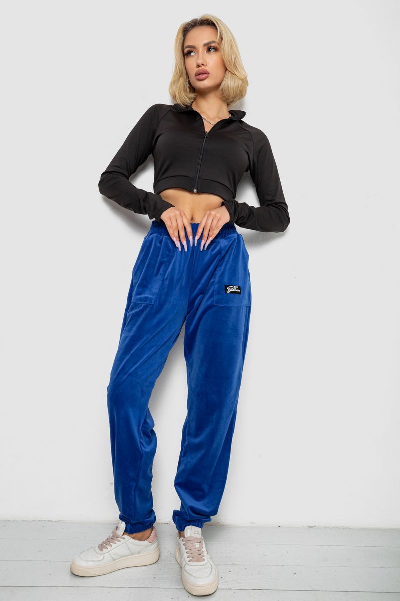 Спортивні штани жіночі велюрові, колір електрик, 238R58647-2