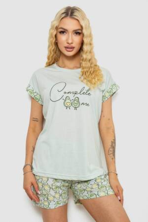 Піжама жіноча з принтом, колір м’ятний, 243R2105