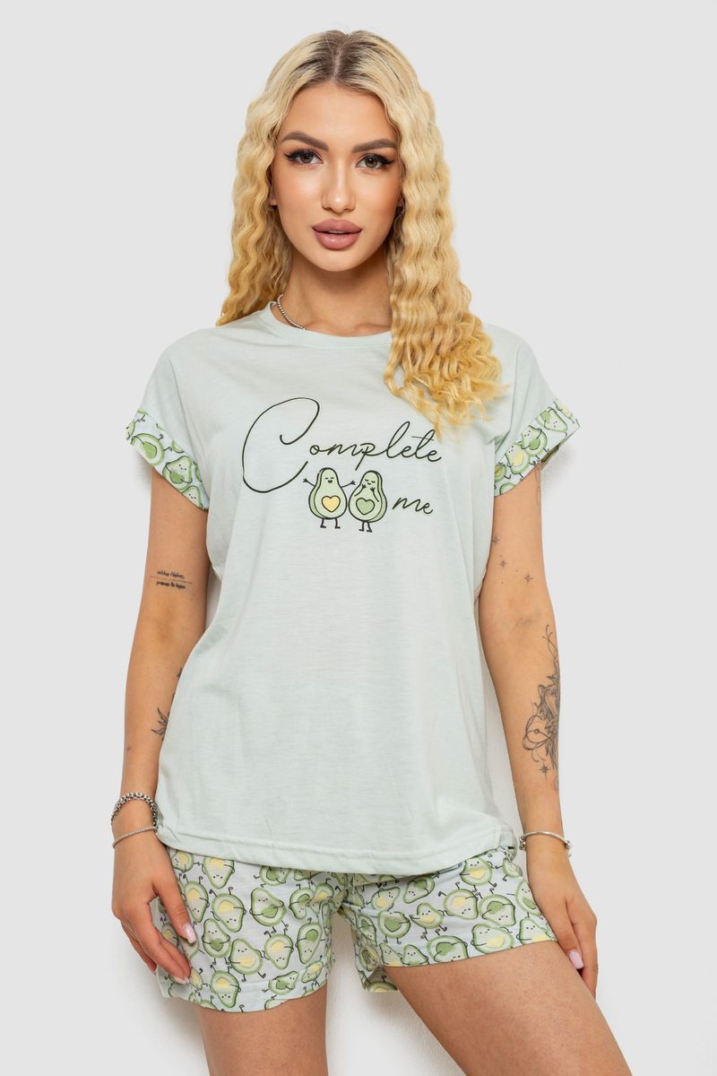 Піжама жіноча з принтом, колір м’ятний, 243R2105