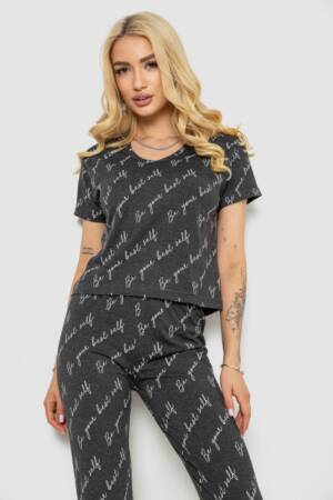 Піжама жіноча з принтом, колір сірий, 243RK2043