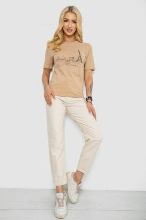 Футболка жіноча з принтом, колір бежевий, 241R132