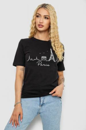 Футболка жіноча з принтом, колір чорний, 241R132