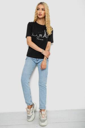 Футболка жіноча з принтом, колір чорний, 241R132
