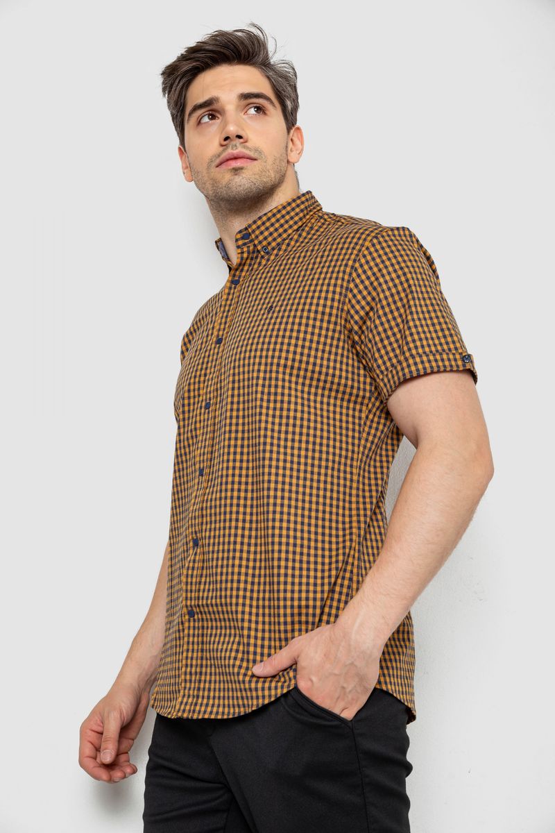 Сорочка чоловіча в клітинку, колір гірчичний, 214R4564-2 - Зображення 3