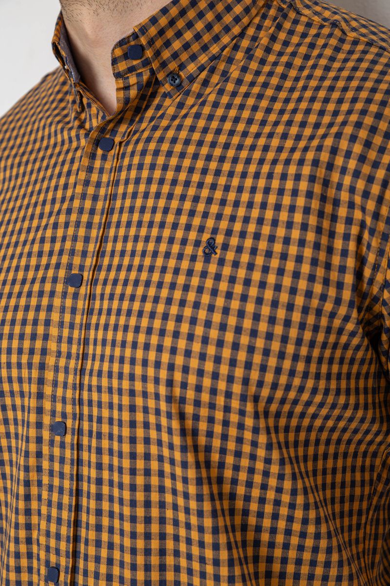 Сорочка чоловіча в клітинку, колір гірчичний, 214R4564-2 - Зображення 5