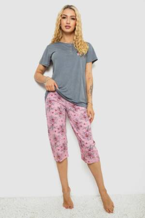 Піжама жіноча з принтом, колір сірий, 243R10293