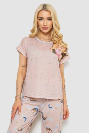 Піжама жіноча з принтом, колір бежевий, 243R004-P19