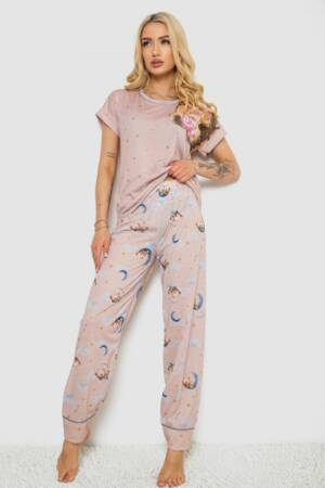 Піжама жіноча з принтом, колір бежевий, 243R004-P19