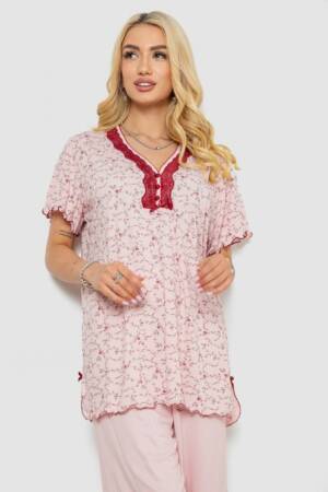Піжама жіноча з принтом, колір рожевий, 243R7081