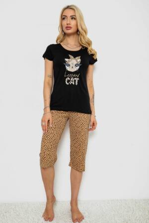 Піжама жіноча з принтом, колір чорний, 243R7122