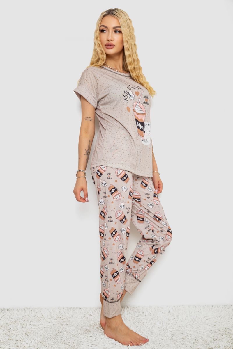 Піжама жіноча з принтом, колір бежевий, 243R6006 - Зображення 3