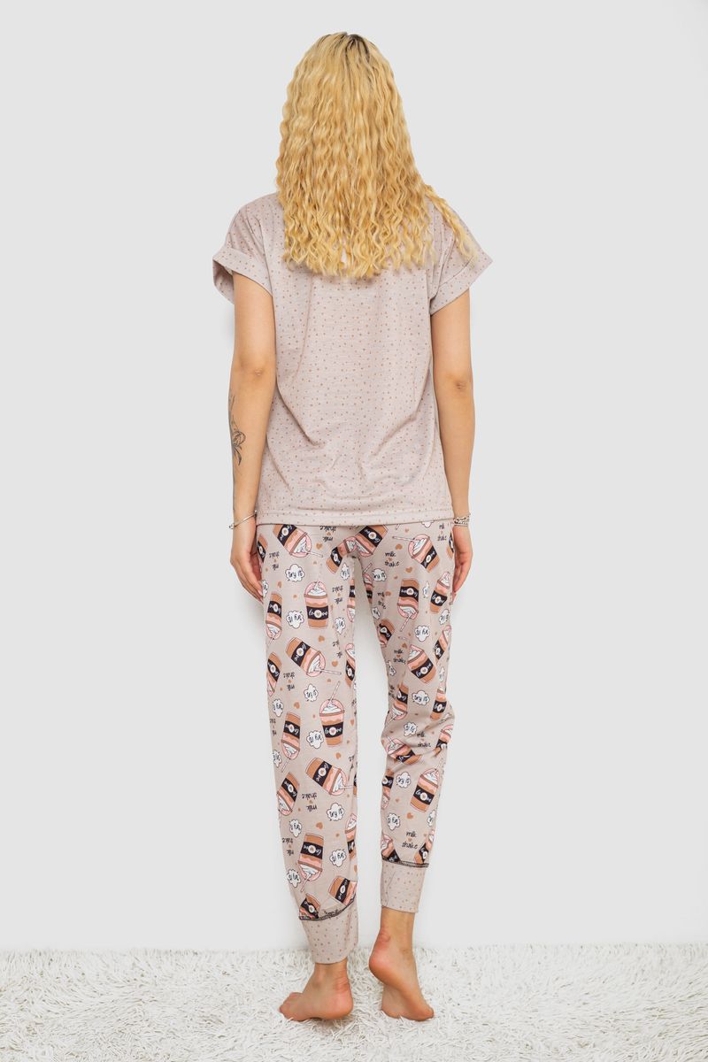 Піжама жіноча з принтом, колір бежевий, 243R6006 - Зображення 4