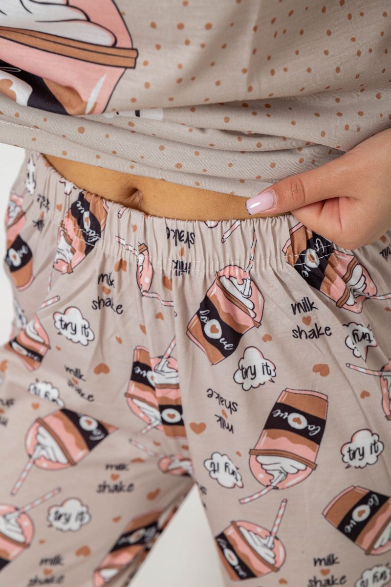 Піжама жіноча з принтом, колір бежевий, 243R6006 - Зображення 5