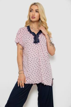 Піжама жіноча з принтом, колір рожевий, 243R6997
