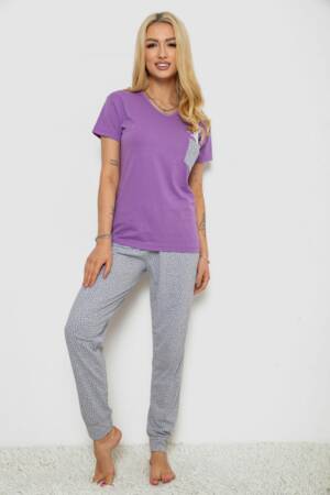 Піжама жіноча з принтом, колір бузковий, 243R9229