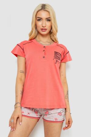 Піжама жіноча з принтом, колір кораловий, 243R0004-P8