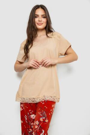 Жіноча піжама з принтом, колір бежевий, 243R1600-013