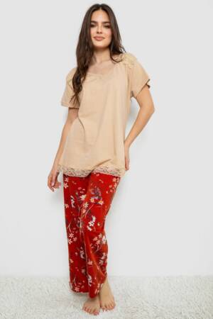 Жіноча піжама з принтом, колір бежевий, 243R1600-013