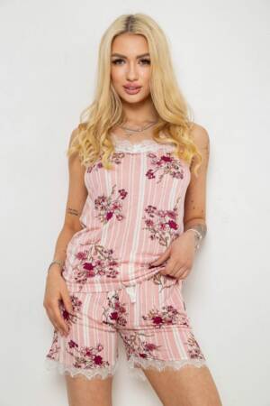 Піжама жіноча з принтом, колір пудровий, 243R2126