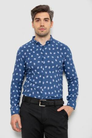 Сорочка чоловіча з принтом, колір джинс, 214R807