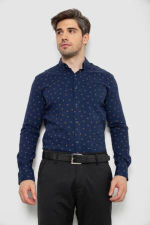 Сорочка чоловіча з принтом, колір темно-синій, 214R7365-1