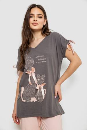 Піжама жіноча з принтом, колір сірий, 243R1600-023