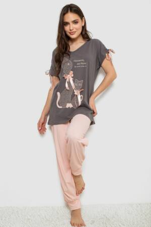 Піжама жіноча з принтом, колір сірий, 243R1600-023