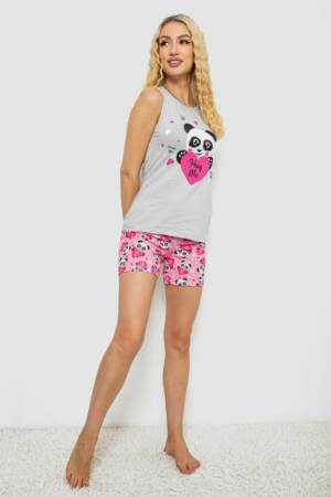 Піжама жіноча з принтом, колір сірий, 243R24495