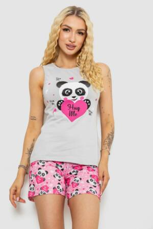 Піжама жіноча з принтом, колір сірий, 243R24495