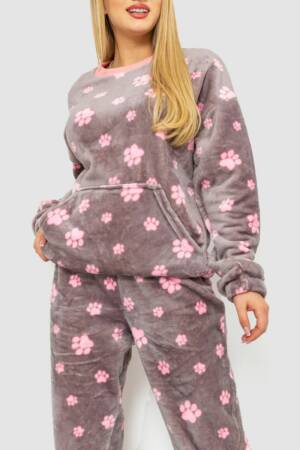 Піжама жіноча плюшева, колір сіро-рожевий, 102R5241