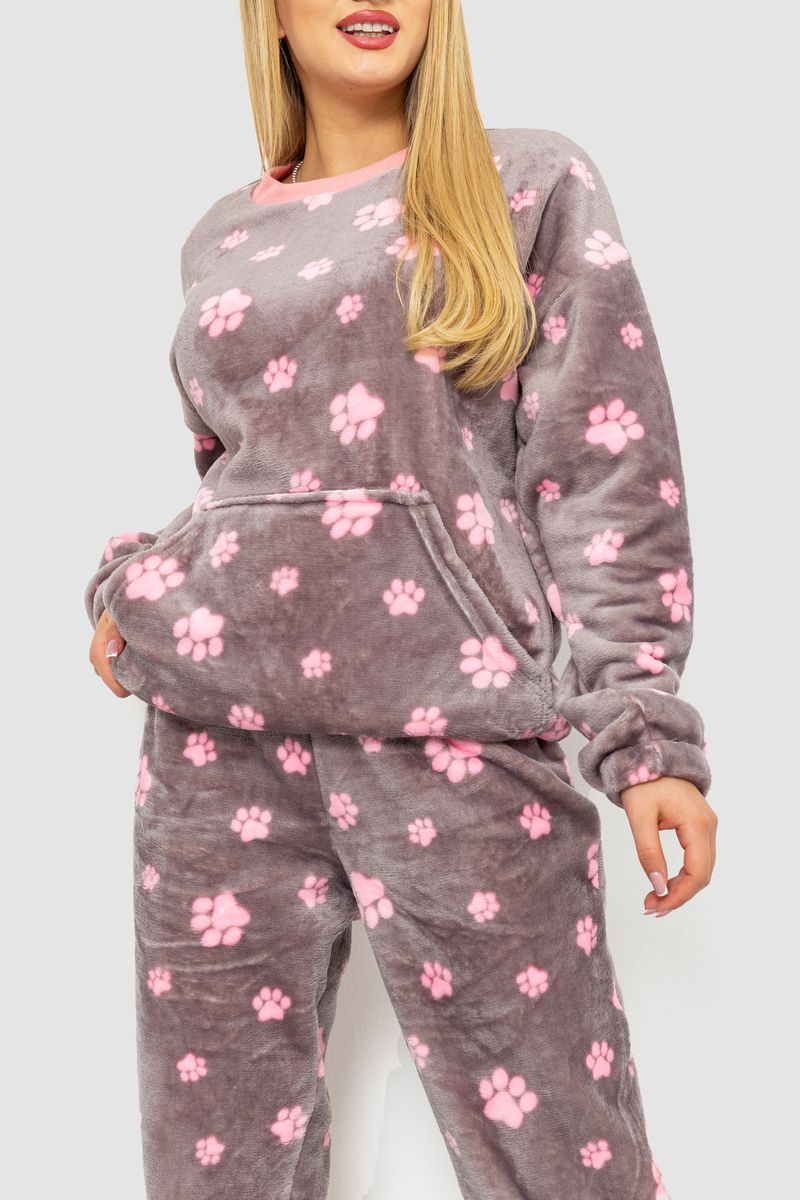 Піжама жіноча плюшева, колір сіро-рожевий, 102R5241
