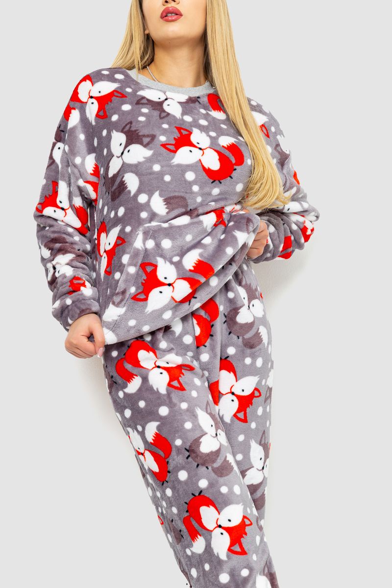 Піжама жіноча плюшева, колір сіро-помаранчевий, 102R5241