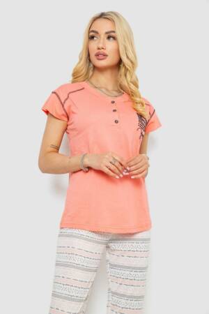 Піжама жіноча з принтом, колір персиковий, 243R0004-P11