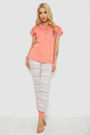 Піжама жіноча з принтом, колір персиковий, 243R0004-P11