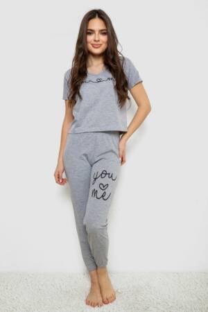 Піжама жіноча з принтом, колір сірий, 243RK-026