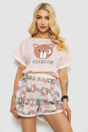 Піжама жіноча з принтом, колір рожевий, 243R15414