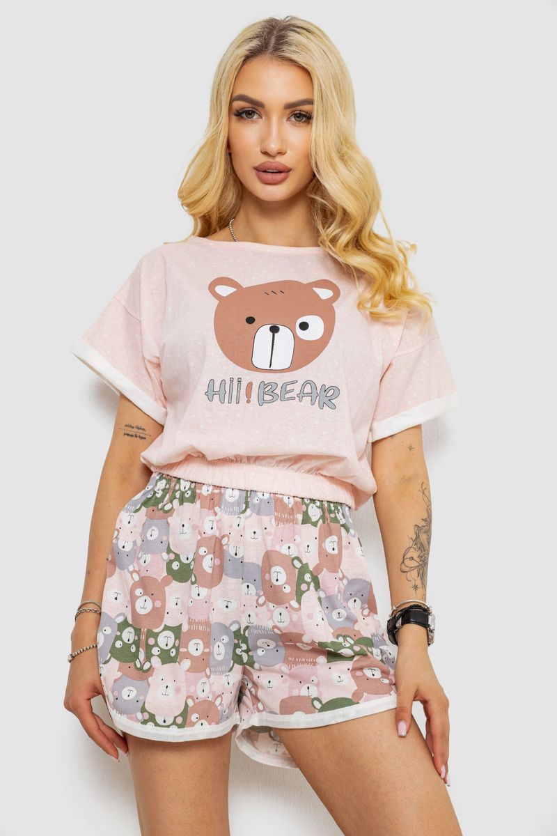 Піжама жіноча з принтом, колір рожевий, 243R15414