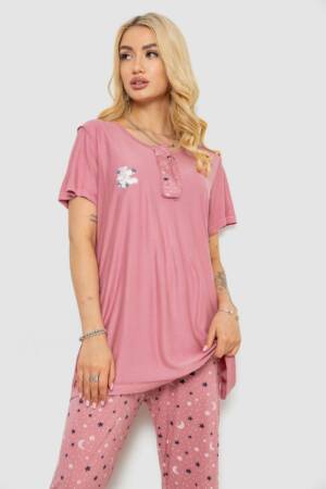 Піжама жіноча з принтом, колір пудровий, 243R7025