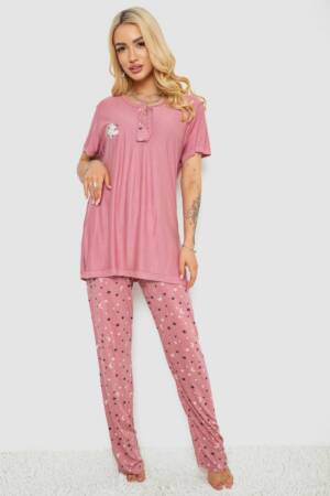 Піжама жіноча з принтом, колір пудровий, 243R7025