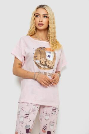 Піжама жіноча з принтом, колір рожевий, 243R15496