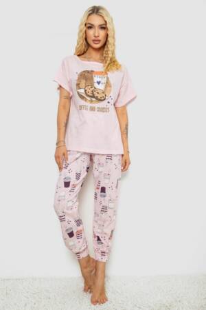 Піжама жіноча з принтом, колір рожевий, 243R15496