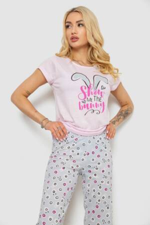 Піжама жіноча з принтом, колір рожевий, 243R7078