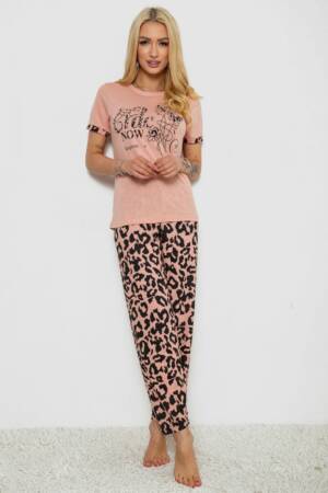 Піжама жіноча з принтом, колір персиковий, 243R2032-A