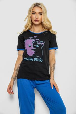 Піжама жіноча з принтом, колір чорний, 243R20257