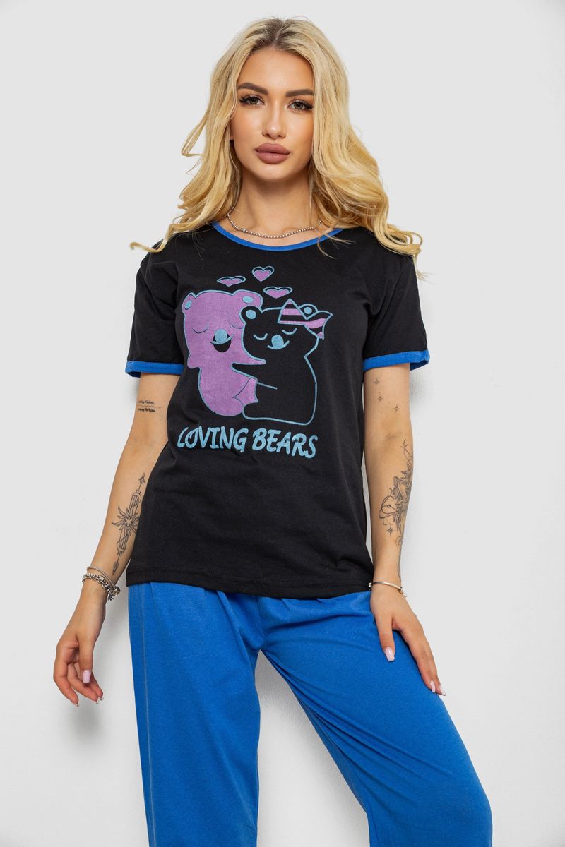 Піжама жіноча з принтом, колір чорний, 243R20257 - Зображення 2